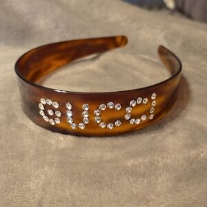 Gucci Tortoiseshell Headband with Crystal Logo
